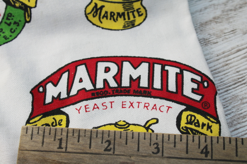 New old stock cotton kitchen towel or tea towel, Marmite pots print vintage advertising graphics