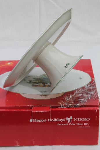 Nikko Happy Holidays china pedestal cake plate, Christmas tree pattern cake stand