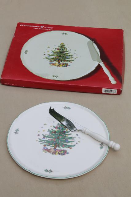 Nikko Japan Christmastime Christmas tree cheese plate & server knife set