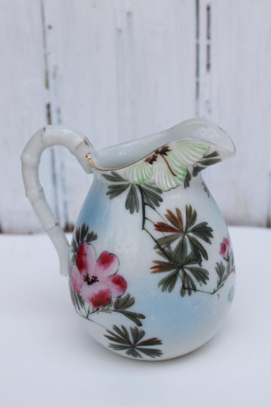 Nippon vintage Japan characters mark porcelain china tiny pitcher w/ hand painted butterfly