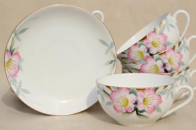 Noritake azalea hand painted china tea cups & saucers set of 6, vintage Japan porcelain