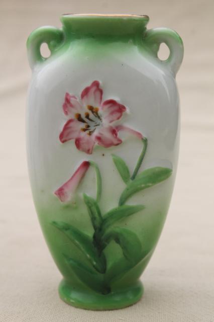 Occupied Japan collection miniature china vases, vintage hand painted porcelain
