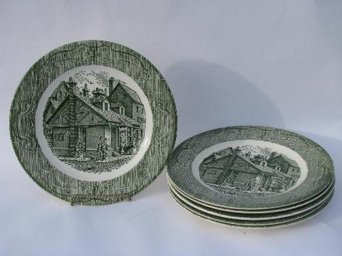 Old Curiosity Shop pattern china, vintage Royal transferware, 6 dinner plates