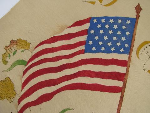 Old Glory American flag, vintage cotton pillow top for tinted embroidery