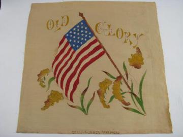 Old Glory American flag, vintage cotton pillow top for tinted embroidery