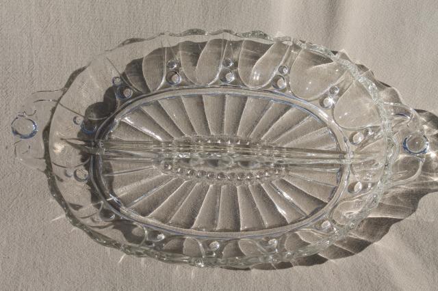 Oyster & Pearl vintage Anchor Hocking depression glass heart shape nappy dishes & divided tray
