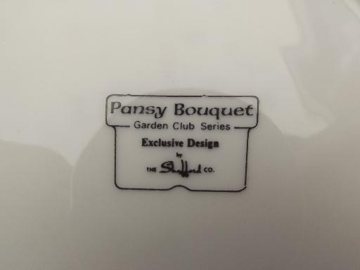 Pansy Bouquet porcelain dessert plates set, Sheffield Garden Club china