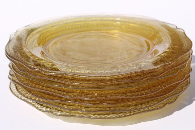 Patrician pattern vintage amber yellow depression glass luncheon plates 