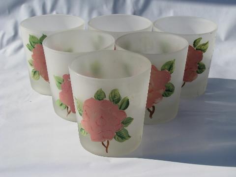 Peach Blossom vintage hand painted Gay Fad glass tumblers