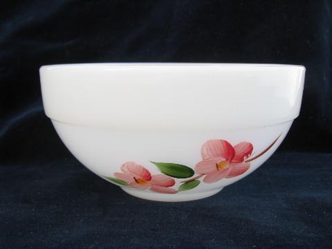 Peach Blossom vintage hand-painted Gay Fad Fire-King glass mixing bowl