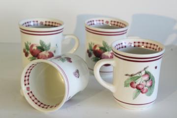 Pfaltzgraff Delicious pattern mugs, ceramic coffee mugs w/ cherries red apple