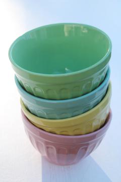 Pier 1 stoneware dishes in pastel colors, deep bowls for ice cream, candy pink mint yellow blue