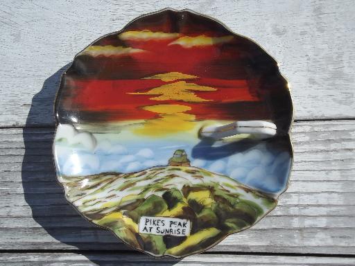 Pikes Peak at Sunrise, vintage hand-painted china plate Made in Japan