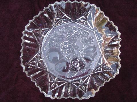 Pioneer vintage fruit pattern glass serving pieces, large bowl and plate
