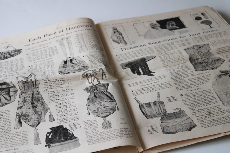 Plain and Fancy Needlework magazines vintage 1917, antique fashions in home, dressmaking, millinery