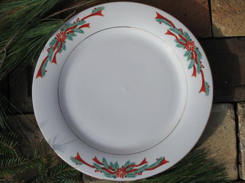 Poinsettia ribbon Christmas holiday Tienshan china, 6 dinner plates