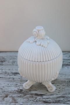 Portieux Vallerysthal milk glass candy dish w/ lid, vintage French glass trinket box