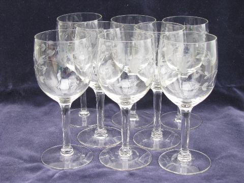 Princess House Heritage floral etched glass wine glasses, set of 8