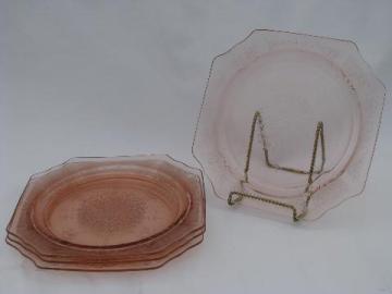 Princess pattern old pink depression glass dinner plates set of 4, vintage Anchor Hocking