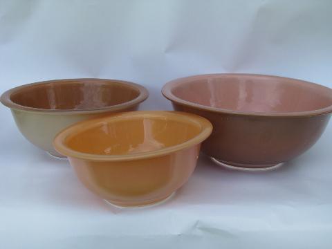 Pyrex - Corning, retro clear bottom colored glass mixing bowls nest