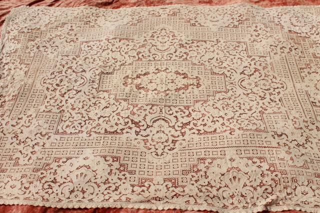 Quaker lace cotton lace tablecloths, shabby cottage chic vintage linens lot