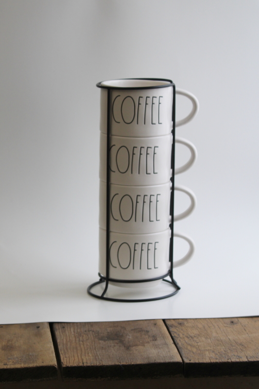 Rae Dunn Coffee mugs set stacking cups w/ wire rack, large stackable mugs