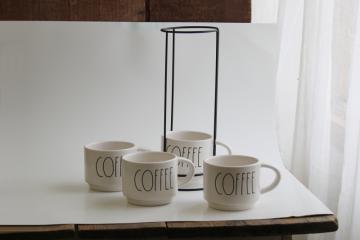 Rae Dunn Coffee mugs set stacking cups w/ wire rack, large stackable mugs