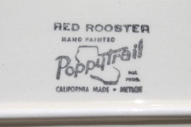 Red Rooster platter, vintage Metlox Poppytrail California pottery for country kitchen