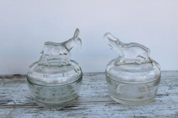 Republican elephant  Democrat donkey glass candy dishes, MCM vintage voting or political party decor