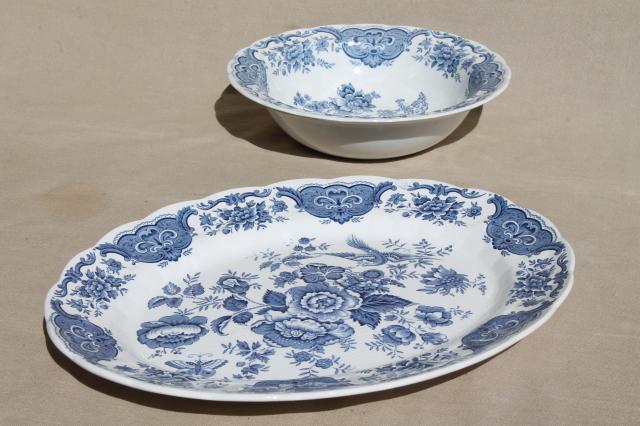 Ridgway Windsor blue & white vintage china dishes, dinnerware set for 8