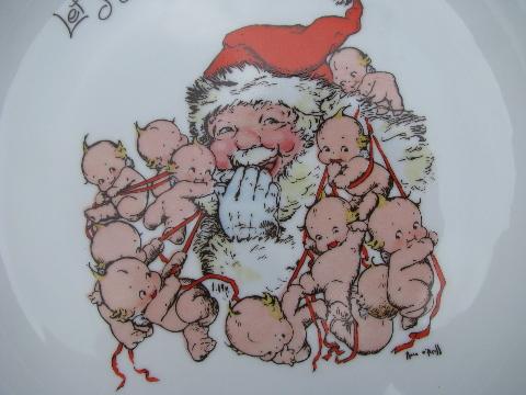 Rose O'Neill kewpie doll collector's plate, Christmas kewpies & Santa, vintage Japan