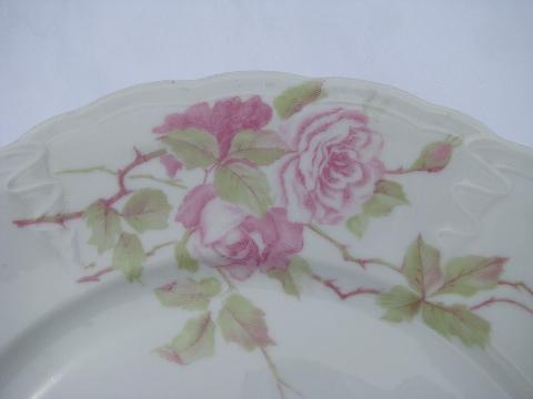 Rosenthal Iris, pink roses pleat pattern china dinner plates, vintage Bavaria