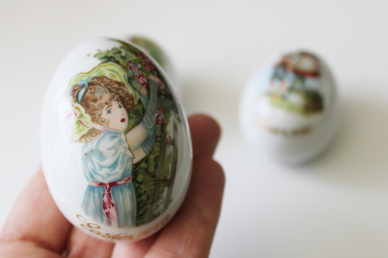 Royal Bayreuth porcelain Easter eggs Victorian style illustrations 1970s 80s vintage