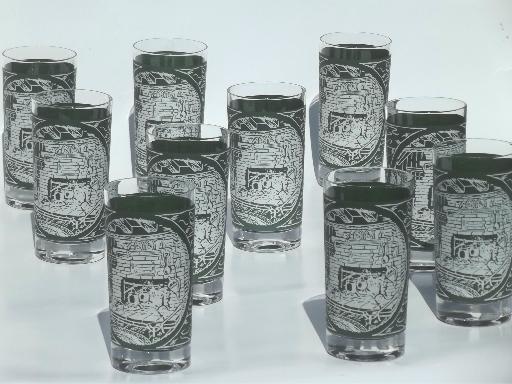 Royal China Colonial Homestead glasses, set of 10 vintage glass tumblers 