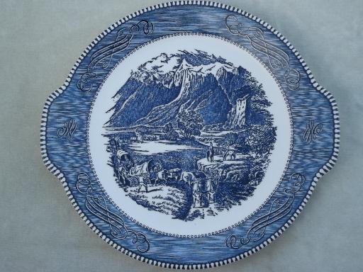 Royal Currier & Ives blue and white china dinner plates and platters