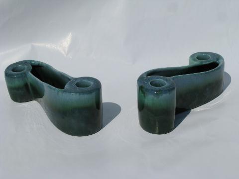 Royal Haeger pottery curlicue S shape candle / flower holders, drip glaze