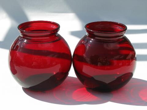 Royal Ruby red vintage Anchor Hocking glass vases lot, orginal label