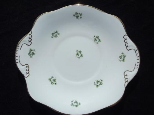 Royal Tara Irish green Shamrock china, cranberry bowl, plates, platter