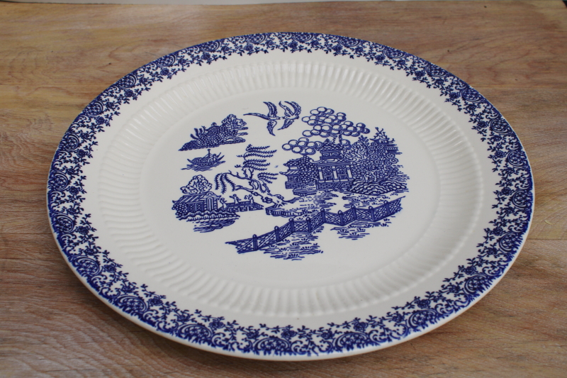Royal USA blue willow pattern vintage china cake plate or large round tray