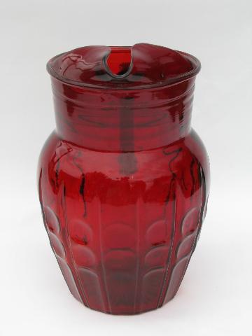 Royal ruby red pattern glass pitcher, vintage Anchor Hocking