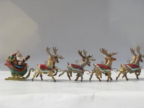 Santa and eight tiny reindeer, five part Hallmark Christmas ornament