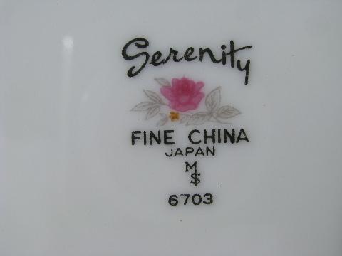 Serenity Fine China Japan, vintage pink rose bread & butter or dessert plates lot