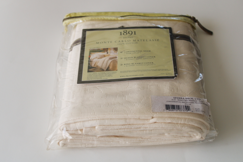 Sferra 1891 new in pkg continental sham Monte Carlo ivory cotton matelasse pillow cover