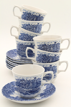 Shakespeare's Country vintage blue & white English transferware china tea cups & saucers
