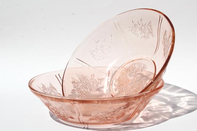 Sharon / cabbage rose pattern pink glass serving bowls, vintage reproductions