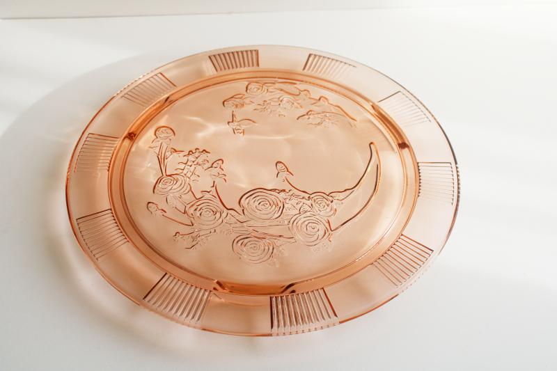 Sharon rose pattern pink depression glass cake plate footed plateau, vintage Federal glass