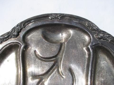 Sheffield plate vintage silver over solid copper, huge roast and veg platter
