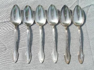 Six mission style silver teaspoons