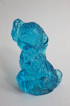 Skippy shaggy puppy dog, vintage aquamarine glass figurine Boyds art glass