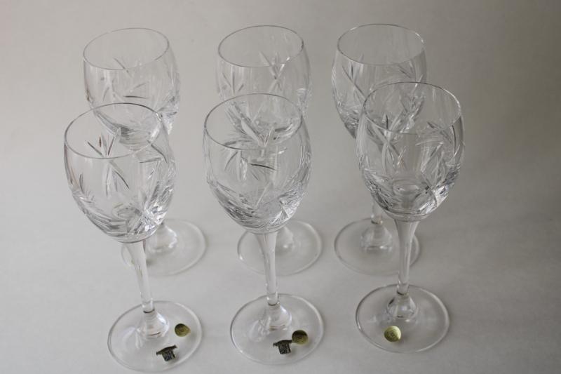 Sklo Bohemia crystal stemware, unused set water goblets or wine glasses Czech labels